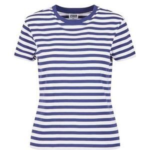 Urban Classics Dames T-Shirt Ladies Regular Striped Tee White/Dark Blue XS, wit/donkerblauw, XS