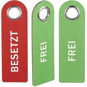 Relaxdays deurhanger ""bezet vrij"", set van 3, badkamer bordje, 2-zijdig bedrukt, badkamer & kantoor, rood/groen