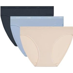 Dim Les Pockets EcoDim Comfortabele katoenen damesslip, 3 stuks, Ivory Beige/Bl Shirt/Gr Graniet, XS/S