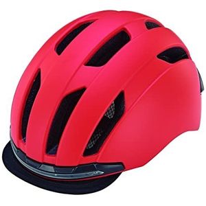 Prophete Inmold fietshelm voor volwassenen, uniseks, 360 graden zichtbaarheid, led-licht voor/achter via USB oplaadbaar, vizier van stof, kleur rood, maat 58-61 cm, 58-61 cm