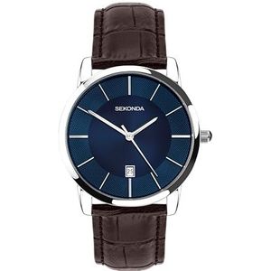 Sekonda 3346 kwartshorloge voor heren met analoog display en lederen band, Blauw