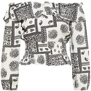 NALLY Dames Carmenblouse 21323072-NA02, wit zwart, XS, wit, zwart, XS