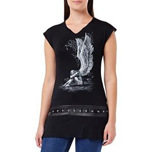 Spiral Enslaved Angel T-shirt voor dames, zwart, gothic, rockwear, zwart, XL