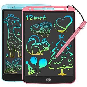 JOEAIS LCD-Schrijfbord 2-Pack, 12-Inch Tekentablet Met Styluskoord, Digitale Notitieblokactiviteit Voor Kinderen In Het Vliegtuig, Perfecte Cadeau-Tekentafel Voor Jongens En Meisjes (Roze+Blauw)