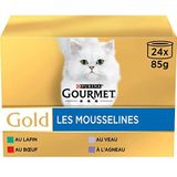 Gourmet Les Mousselines, Konijn, Rundvlees, Kalfsvlees, Lamsvlees, 24 x 85g (Pack van 4)