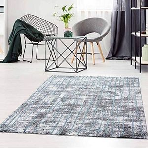 Vloerkleed laagpolig grijs blauw - 120x160 cm - tapijten modern gemêleerd woonkamer