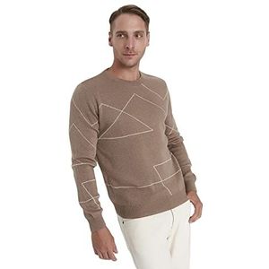 Trendyol Heren Man Slim Fit Basic Ronde Hals Geweven Trui Sweatshirt, Nerts, M