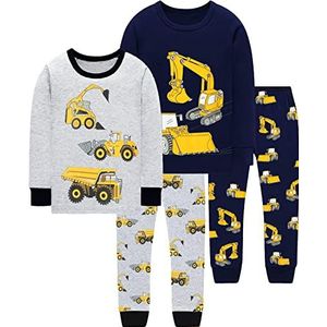 EULLA Jongens pyjama tweedelige pyjama set, graafmachine + bulldozer, 110 cm