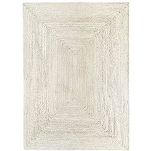 HAMID - Alhambra Half Wit Tapijt van Jute - 100% Natuurlijk Tapijt van Jute - Handgeweven - Woonkamer, Slaapkamer, Eetkamer, Gang, Ingang (170x120cm)
