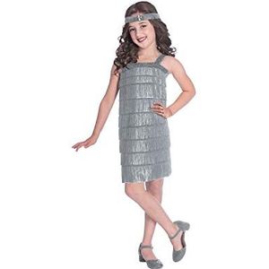 amscan 9905732 zilveren flapper jurk kostuum set, 8-10 jaar-2 stuks