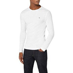 Tommy Jeans Heren Origineel Rib shirt Met Lange Mouwen, Wit (Classic White 100), Medium