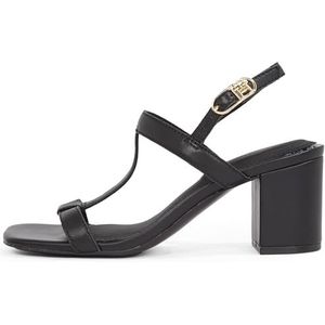 TOMMY HILFIGER - Sandalen - Zwart - Leer - Brede Hak - Sluiting met Bandje