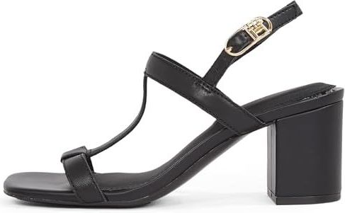 TOMMY HILFIGER - Sandalen - Zwart - Leer - Brede Hak - Sluiting met Bandje