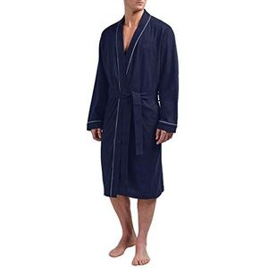 HOLOVE Katoenen badjas voor heren plus size badjas lichtgewicht spa zachte nachtkleding, Marineblauw, Large-X-Large