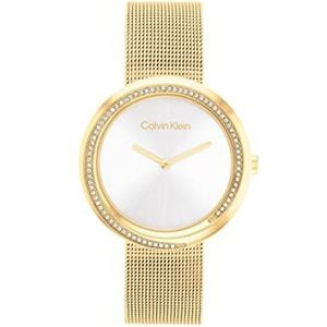Calvin Klein Analoog Quartz Horloge voor dames met Goudkleurige RVS mesh armband - 25200150, Zilver Wit, armband