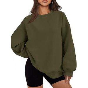 EFAN Oversized fleece hoodie met lange mouwen en ronde hals voor dames, Khaki groen., M