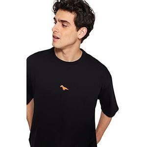 Trendyol Man Oversize Basic Crew Neck Knit T-shirt, Zwart, L, Zwart, L