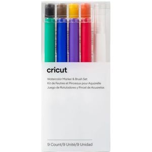 Cricut 2009979 Watercolor Marker & Brush Set 8 markers, 1 waterpenseel Maak een aquarel meesterwerk met je snijmachine, Explore & Maker, 9-delig,Veelzijdig te gebruiken