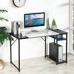 FurnitureR Computerbureau L 120 cm met ruimtebesparende planken voor thuiskantoor metaal eenvoudige tafel zwart wit, 120 x 60 x 74 cm