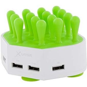 Xlayer Powerbank Family Charger Mini, extravagant tafellaadstation voor smartphones en tablets, 4-poorts USB, wit-groen