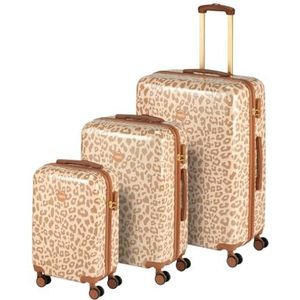 Princess Traveller luipaard, kofferset, crème taupe, SML, Crème, SML, hardshell trolley met zwenkwielen