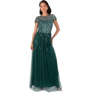 Maya Deluxe Maxi-jurk voor dames, ronde hals, kapmouw, gestreept, pailletten, verfraaid tule, A-lijn, avondgelegenheid, baljurk, Emerald Groen, 32