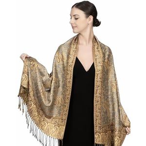 Achillea Zachte Zijdeachtige Omkeerbare Paisley Pashmina Sjaal Wrap Sjaal, Grijs Brons, 28""W x 76""L