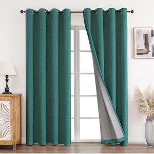 CUCRAF Linnen look, 100% ondoorzichtige gordijnen met inslagringen, 2-delige set, 245 x 140 cm, warmte-isolatie en energie-efficiëntie, ideaal voor slaapkamer en woonkamer, zomer, zonwering en winter