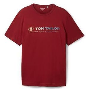 TOM TAILOR Basic T-shirt voor heren met logo-print, 13721 - Burgundy Dark Red, XL