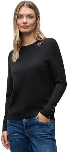 Street One - Dames Trui - Zwart - Met Knoopdetail