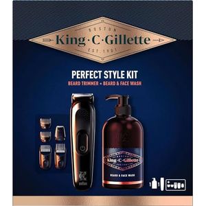 King C. Gillette Perfect Style baardset voor heren, cadeauset met trimmer en baard en gezichtsreiniger