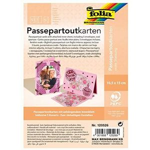 folia 120526 - Passepartouts met ovale stans, ca. 10,5 x 15 cm, 5 kaarten (220 g/m²) en enveloppen, roze - ideaal voor uitnodigingen, felicitaties of wenskaarten