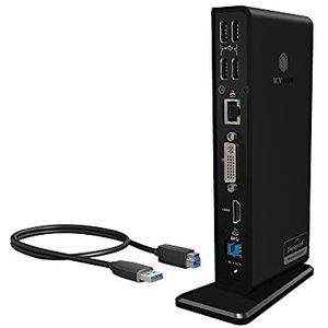 ICY BOX Notebook Docking Station met USB 3.0 voor 2 monitoren, HDMI, DVI, USB Hub, LAN, zwart