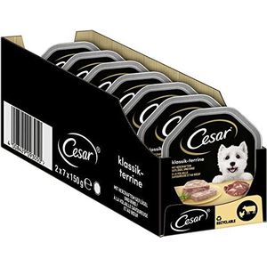 Cesar Adult Nat Hondenvoer Classic Terrine met hartig gevogelte en rundvlees, 14 kommen, 14x150g - premium nat hondenvoer, zonder toegevoegde suikers, kunstmatige smaak- of kleurstoffen