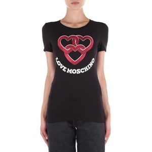 Love Moschino Dames Tight-fit Short-Sleeved met digitale print op de voorkant T-shirt, zwart, 40
