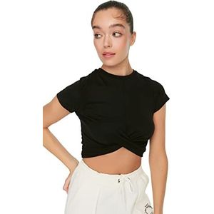 Trendyol Vrouwen Sportswear Getailleerd Bodycon Crew Neck Knit T-Shirt, Zwart, M