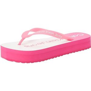 Calvin Klein Jeans Vrouwen Strand Sandaal Flatform Monologo Yw0yw01617 Flip Flop, Roze Fucsia Fedora Helder Wit, 39.5 EU