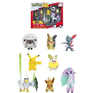 Pokémon Bandai 8 Battle-figuren - Pikachu, Evoli (Eevee), schapen (Wooloo), Farfuret (Sneasel), Voltoutou (Yamper), Palarticho (Sirfetch'd), Ponyta (Ponyta), Morpeko - PKW0185