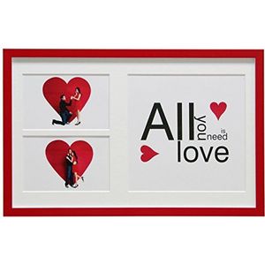 Deknudt Frames Fotolijst met uitdrukking: All You Need is Love, 2 x (10 x 15) + 20 x 20 (25 x 40), hout, rood, 25x40