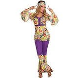 Boland 10103046 - Kostuum voor volwassenen, hippie lady, verschillende maten, hoofdband, bovendeel en broek, Flower Power, jaren 70, set, carnaval, themafeest,M,Lila
