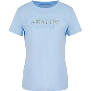 Armani Exchange Women's Rhinestone Logo Cotton Jersey T-Shirt Blue River, XL, Blue River., S