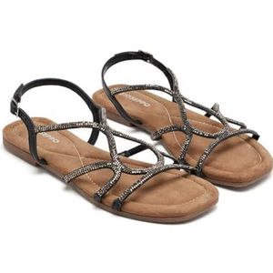 Gezondheidsslippers - Platte Leren Sandalen - Strass-Strepen - Gespsluiting