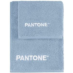 SWEET HOME Pantone™ Handdoekenset 1 + 1 bestaande uit gastendoekjes 40 x 50 cm + gezicht 50 x 100 cm met Pantone™ borduurwerk, Oeko Tex gecertificeerd, lichtblauw