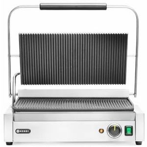 HENDI Contactgrill XL, panini, sandwichmaker, tafelgrill, instelbaar tot max. 300°C, 230V, 2700W, 548x415x(H)210mm, RVS