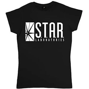 Popgear Dames DC Comics het Flash-Star Labs Logo Getailleerd Zwart Fitted T-Shirt, zwart, L