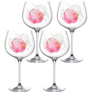 LEONARDO Presente 044481 Set van 4 glazen met bolle glas van kristalglas - met bloemenprint - inhoud 750 ml - vaatwasmachinebestendig - set van 4 longdrinkglazen