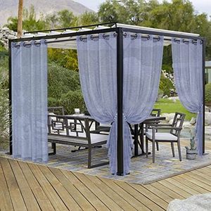 LORDTEX Jute, linnenlook buitengordijnen voor patio - 2 panelen waterdichte transparante gordijnen voor pergola, veranda, cabana en tuinhuisje doorvoertule, transparante gordijnen voor binnen/buiten