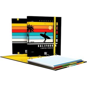 Grafoplás Ordner met 4 ringen met A4-vulling, bevat 100 geruite vellen, 5 x 5 cm, tabbladen en envelop met ritssluiting, ergonomisch gebogen rug, California Bits&Bobs pop-up design