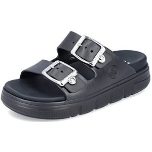 Rieker - Slippers - Zwart - Plateau - Gespsluiting