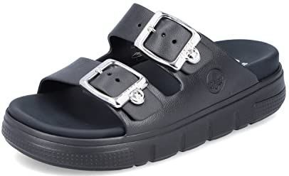 Rieker - Slippers - Zwart - Plateau - Gespsluiting